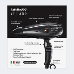 BaBylissPRO - Nano Titanium™ Volare® V1 Full-Size Dryer 7 BaBylissPRO - Nano Titanium™ Volare® V1 Full-Size Dryer -Purish Sales Store BVOL1 pkg backcopy