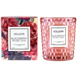 Voluspa - Roses Collection - Classic Texturized Glass Candle -Purish Sales Store blackberry rose oud
