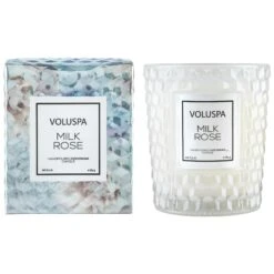Voluspa - Roses Collection - Classic Texturized Glass Candle -Purish Sales Store roses classic milk