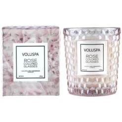 Voluspa - Roses Collection - Classic Texturized Glass Candle -Purish Sales Store roses classic rose colo