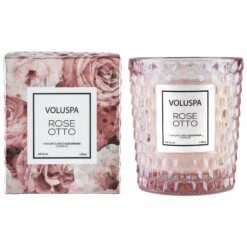 Voluspa - Roses Collection - Classic Texturized Glass Candle -Purish Sales Store roses classic rose otto